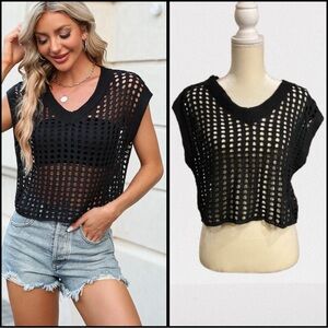 NWT Open Crochet Top Layer Piece Hollow Out See Through Crop Top Size 10